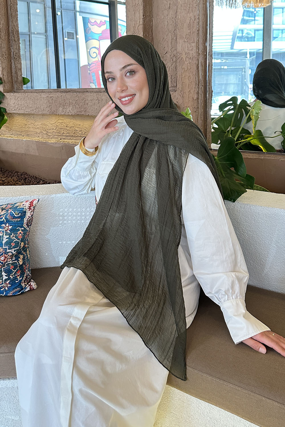 Lamelif Müslin Şal Koyu Yeşil