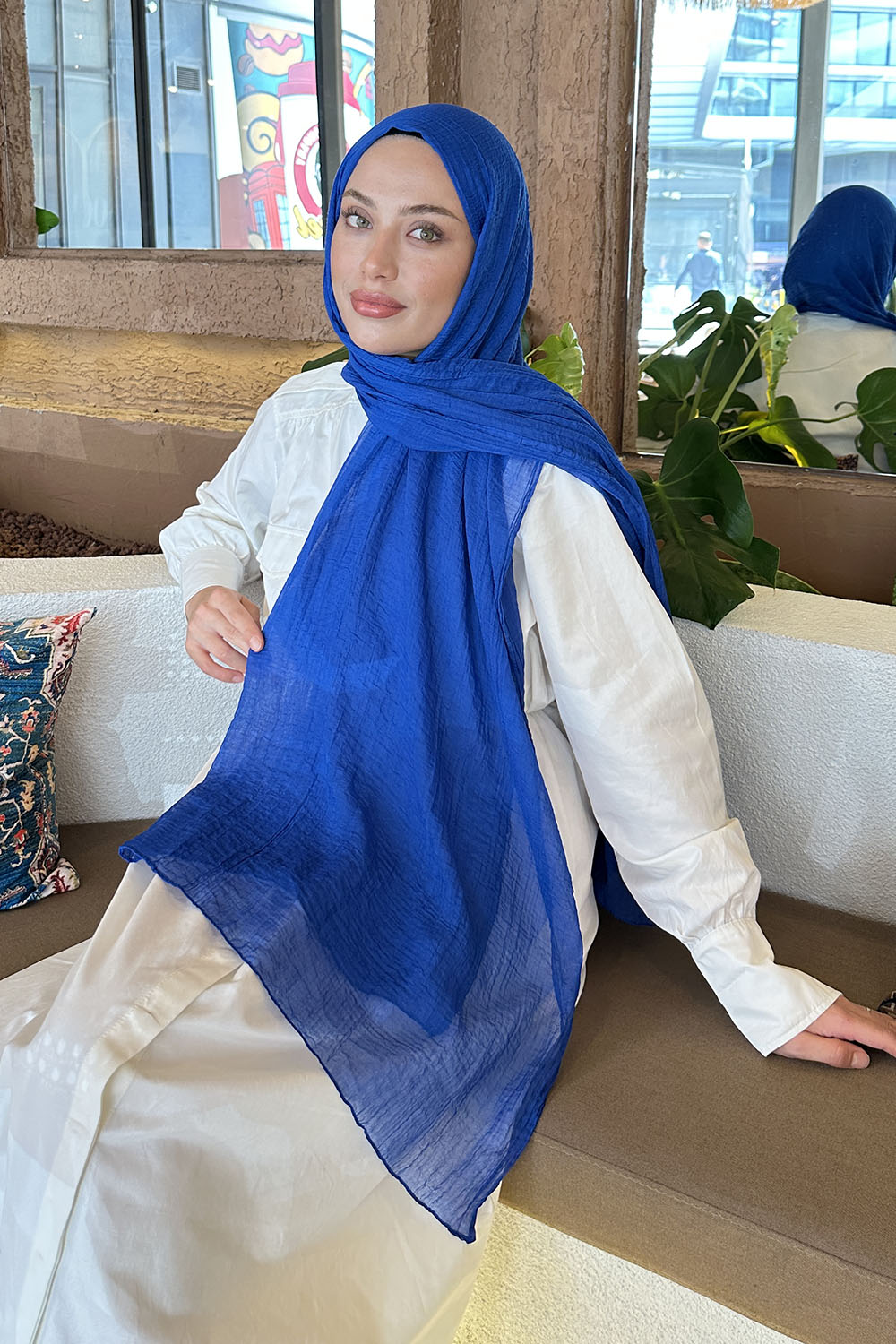 Lamelif Müslin Şal Saks Mavisi