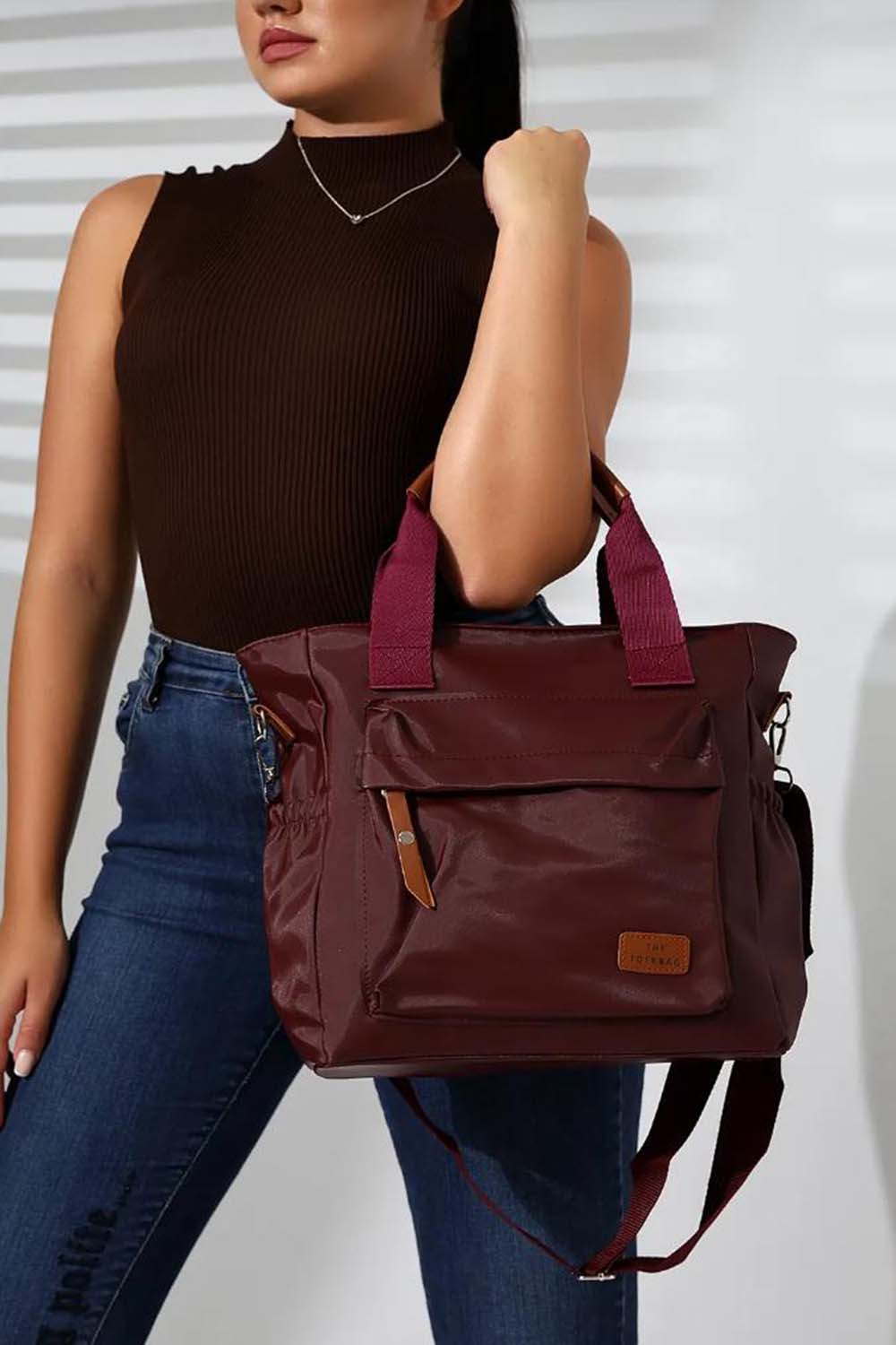 Lamelif Büyük Boy Saten Kumaş Salaş Omuz Çantası Bordo