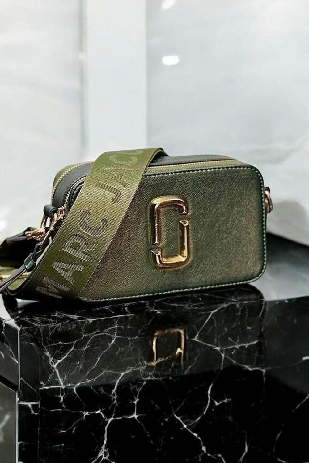 Lamelif Deri Görünümlü Metal Detay Çanta Haki