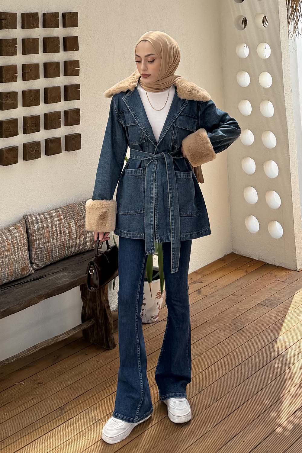 Lamelif Kürklü Kot Ceket Kot Mavisi