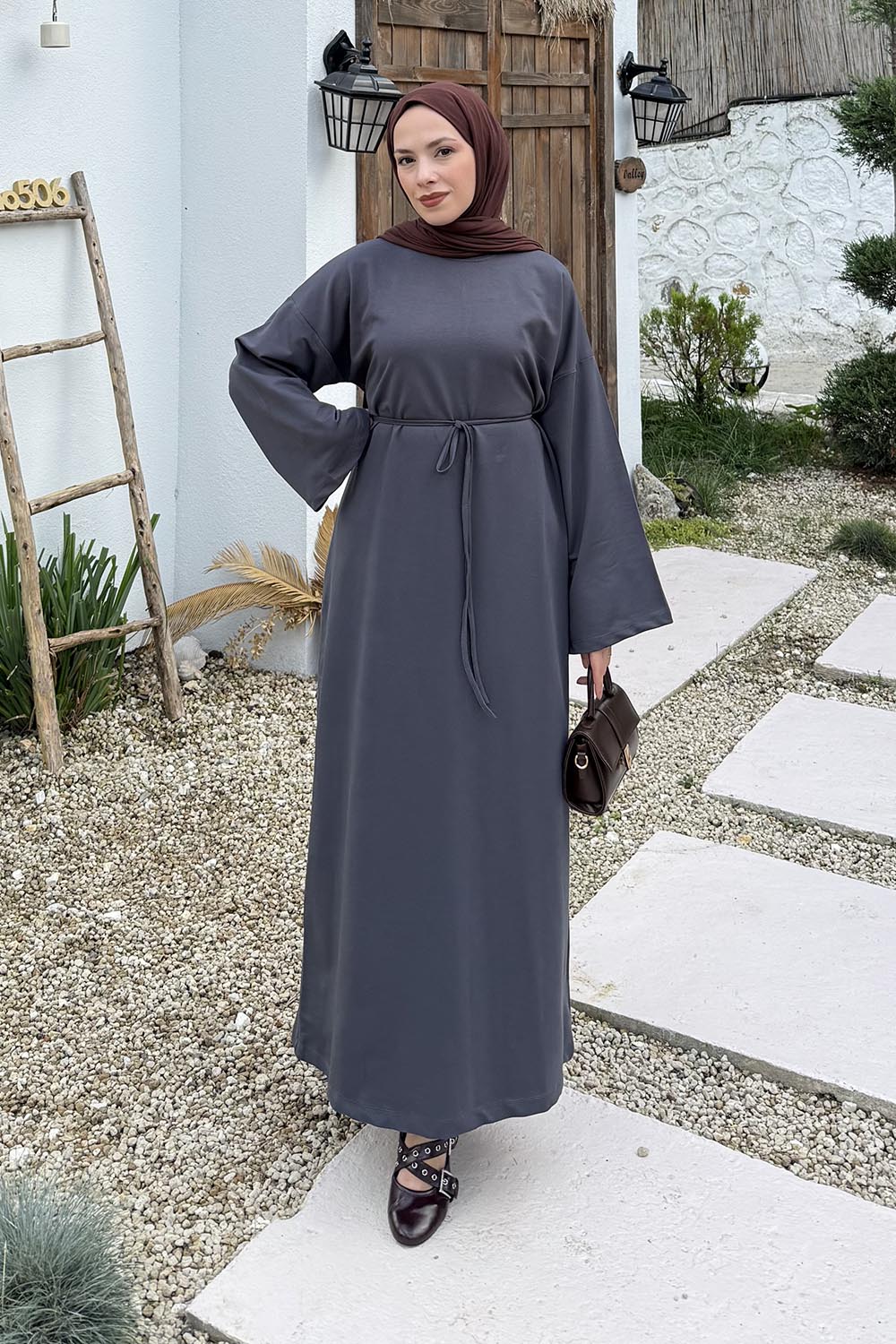 Anthracite Mock Turtle Neck Cotton Dresess