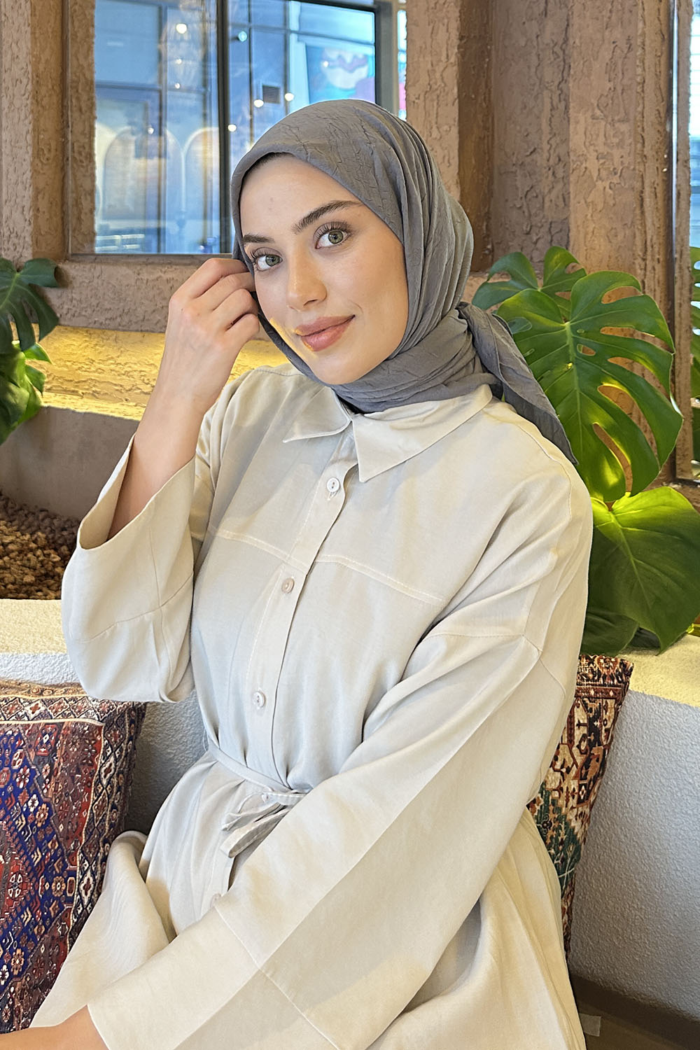 Lamelif Bambu Eşarp K oyu Gri