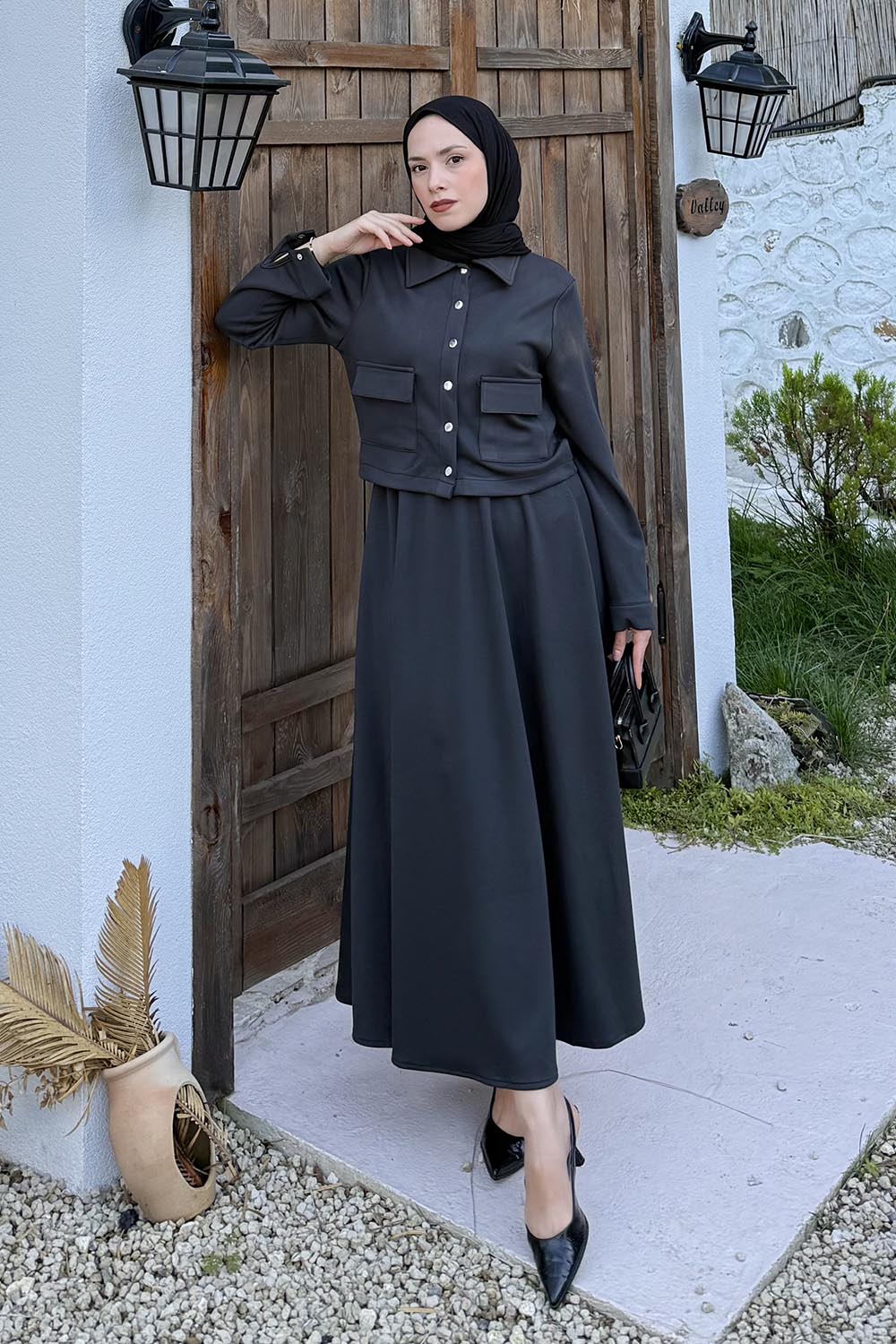 Lamelif Çıt Çıt Detaylı Oysho Takım Antrasit