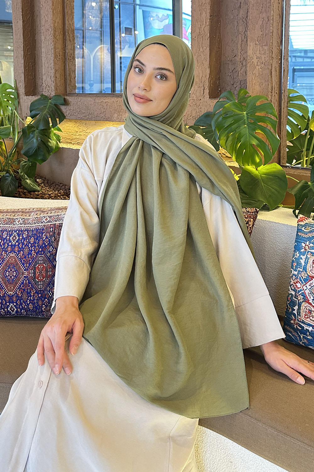 Lamelif Comfort Pamuk Şal Asker Yeşili