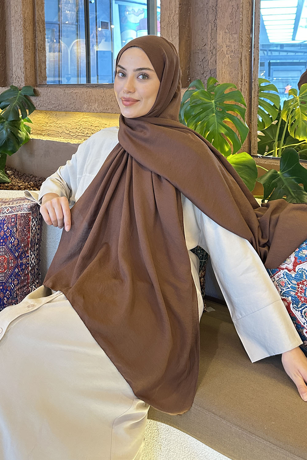 Lamelif Comfort Pamuk Şal Çikolata Kahve