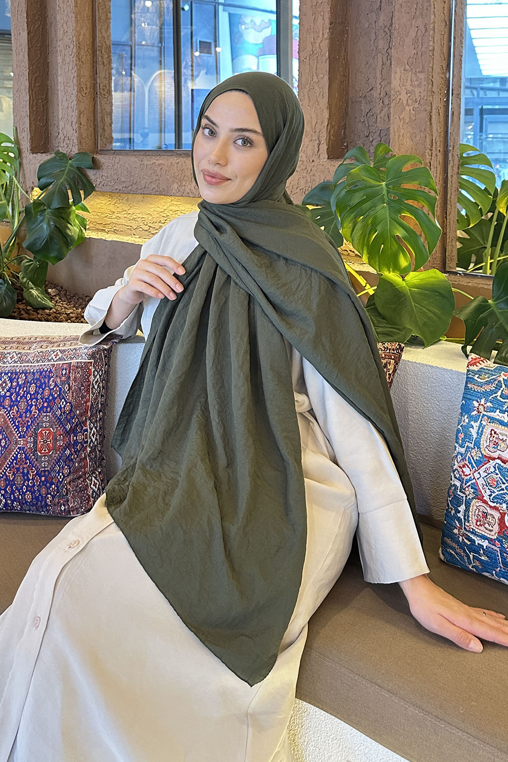 Lamelif Comfort Pamuk Şal Koyu Yeşil