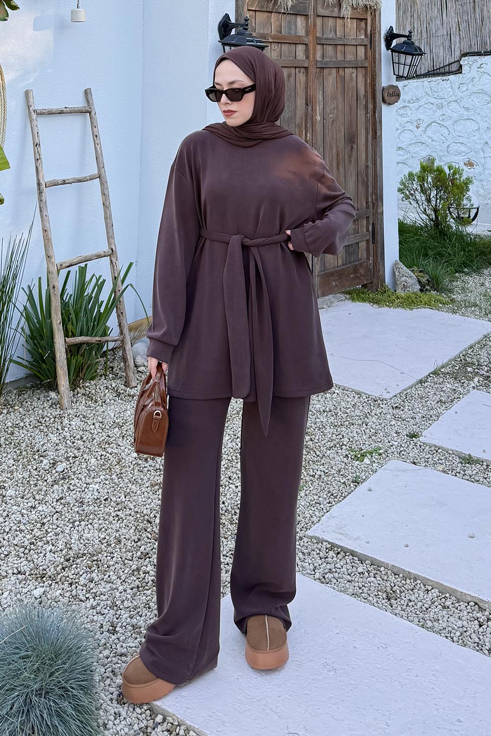 Lamelif Oysho Bağlama Detaylı İkili Takım Acı Kahve