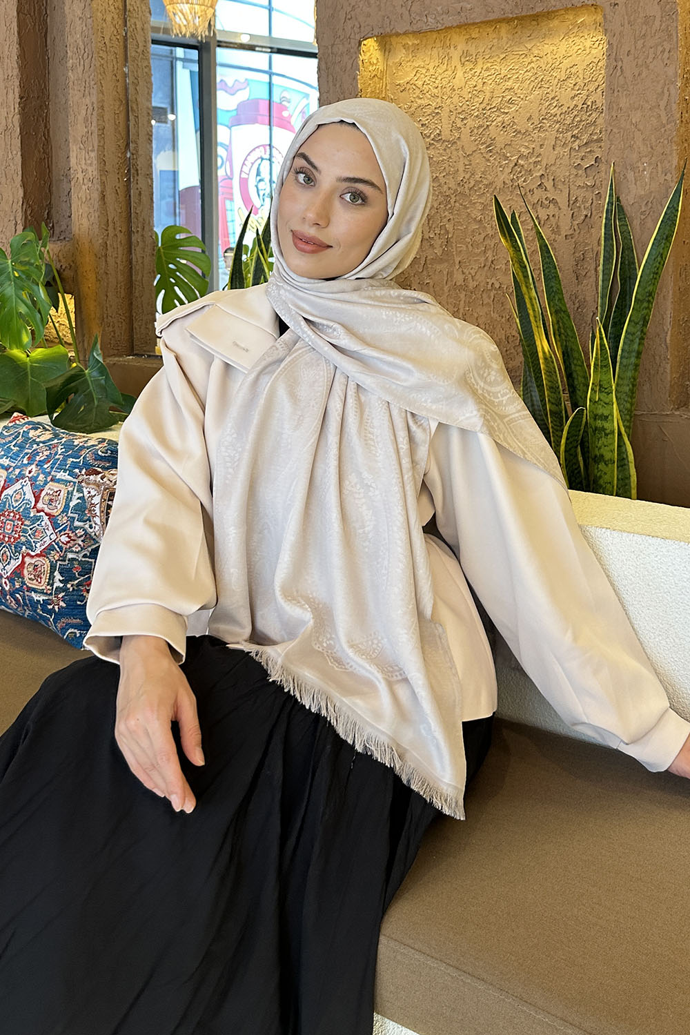 Lamelif Etnik Retro Desen Kaşmir Çift Taraflı Şal Taş