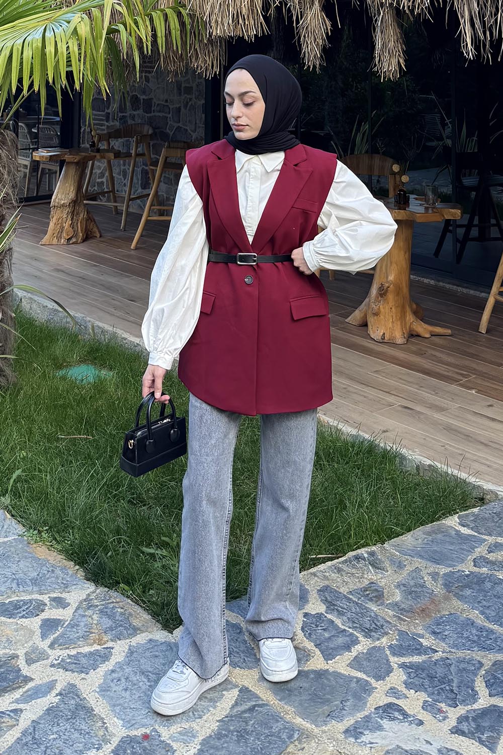 Lamelif Cep Detaylı Yelek Bordo