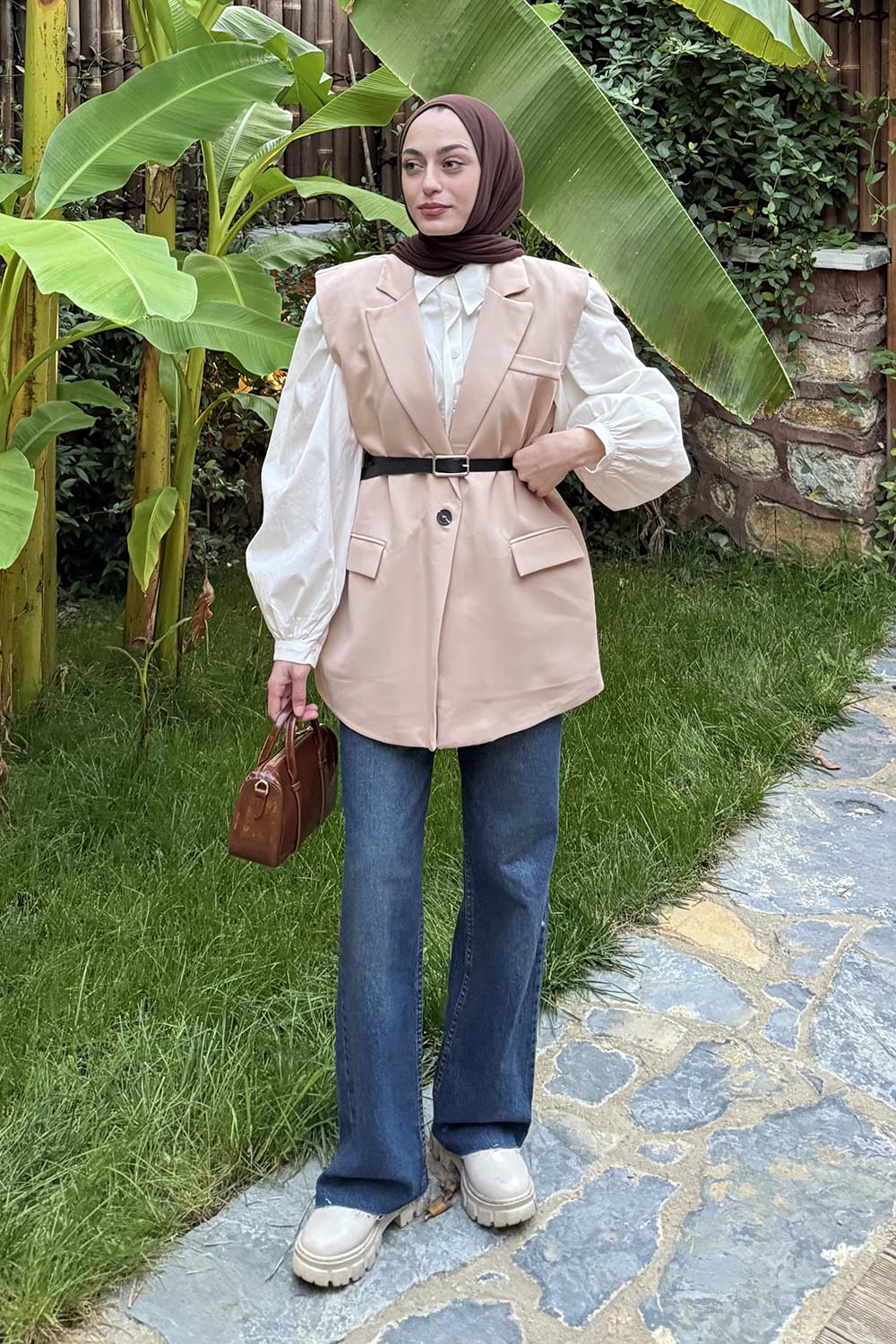 Lamelif Cep Detaylı Yelek Taş