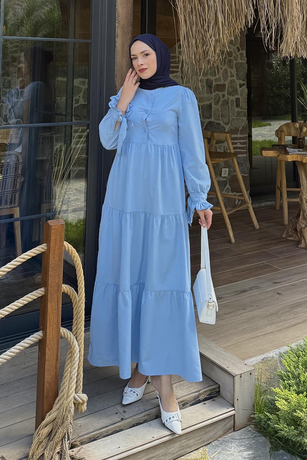 Baby Blue Neckband Cotton Dresess