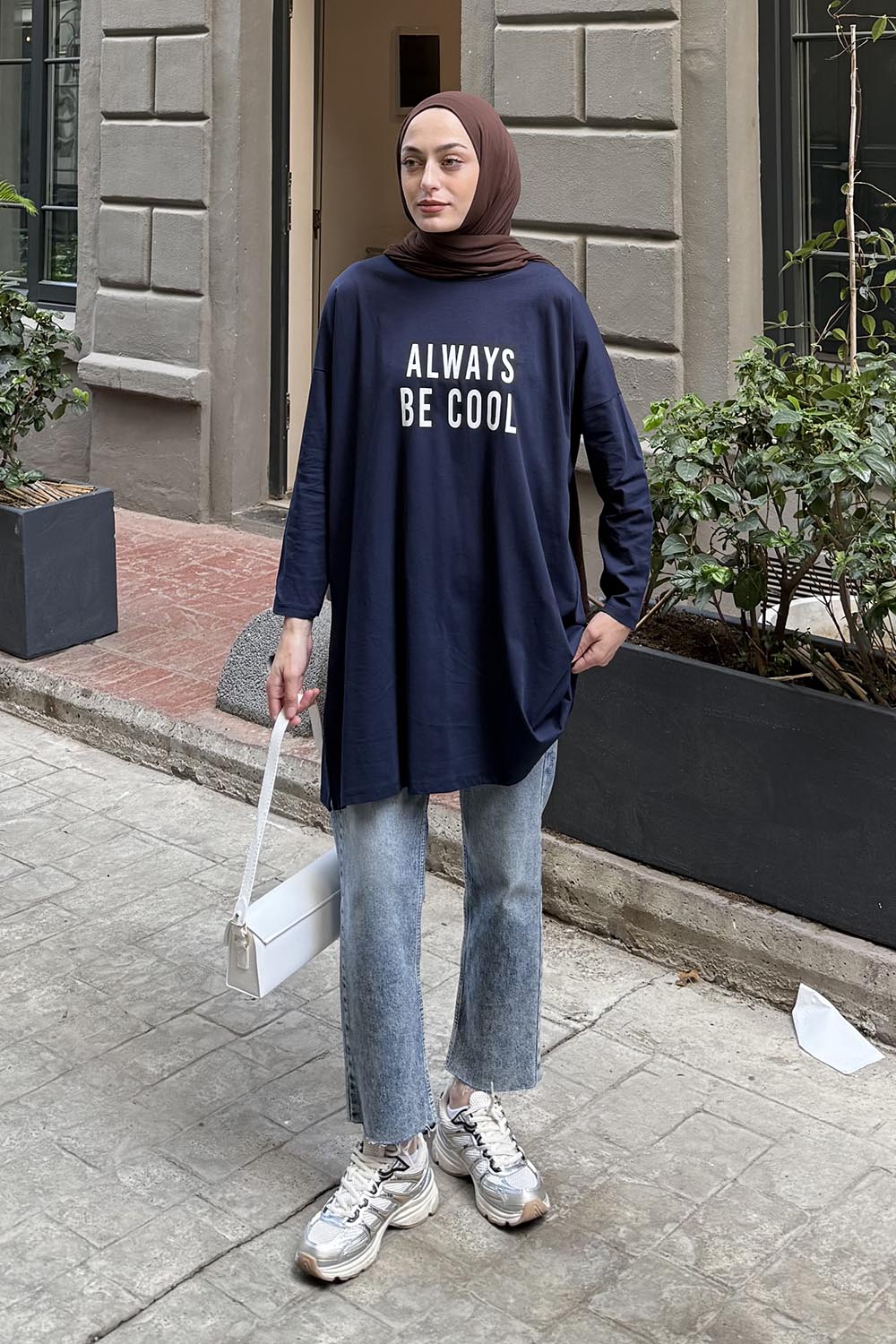 Navy Blue Crew Neck Cotton Tunic