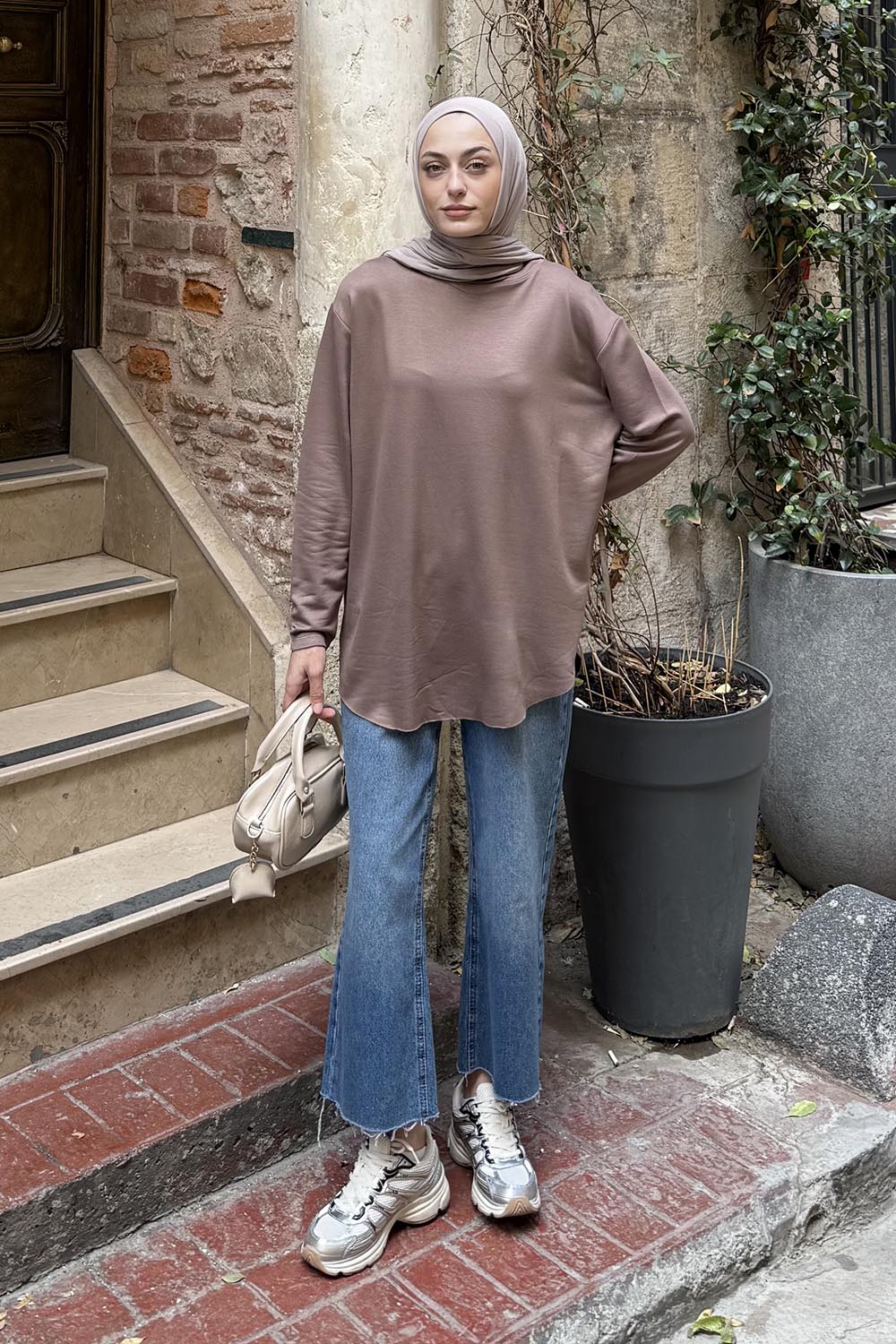 Lamelif Basic Sweat Kahverengi