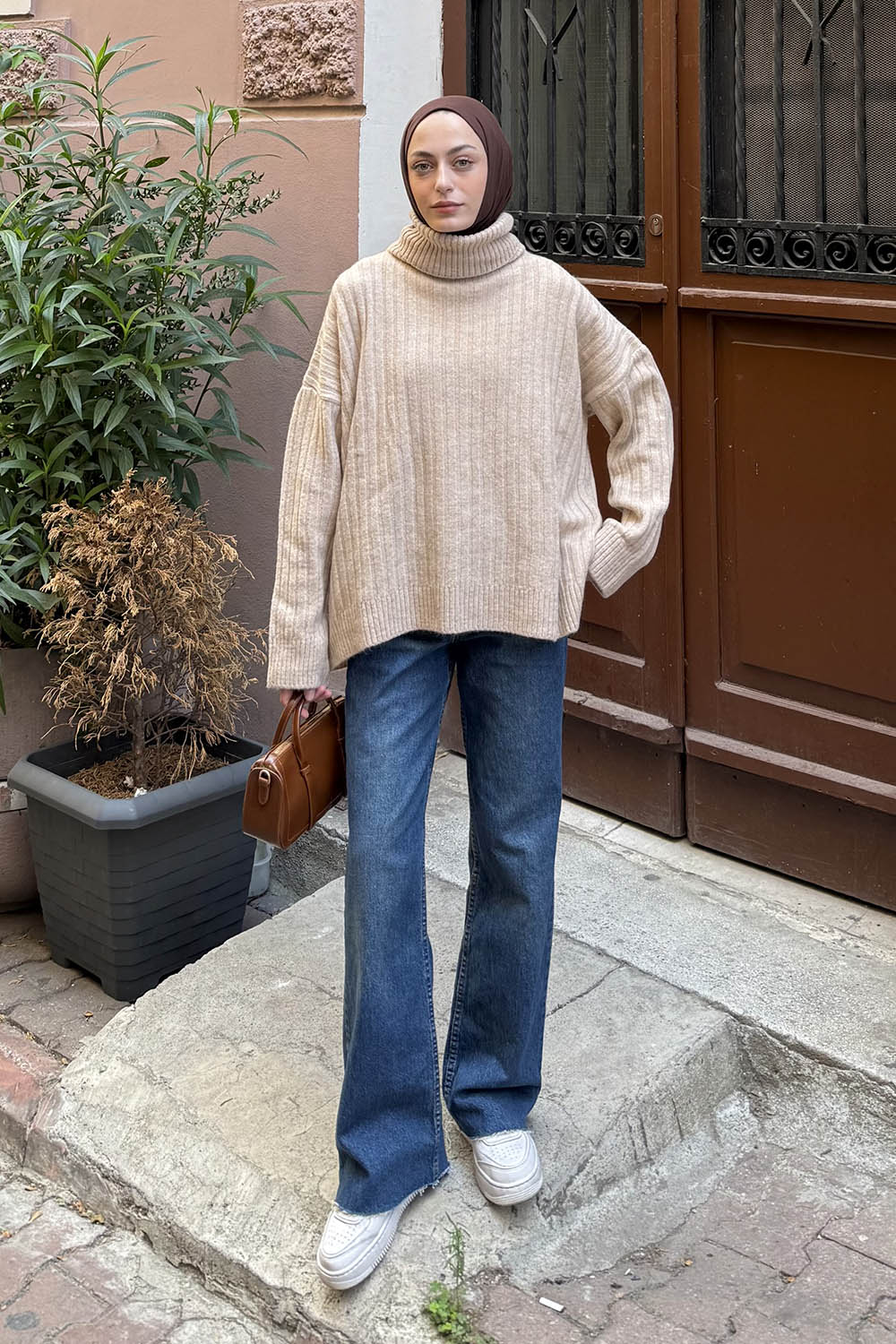 Lamelif Balıkçı Yaka Kazak Bej