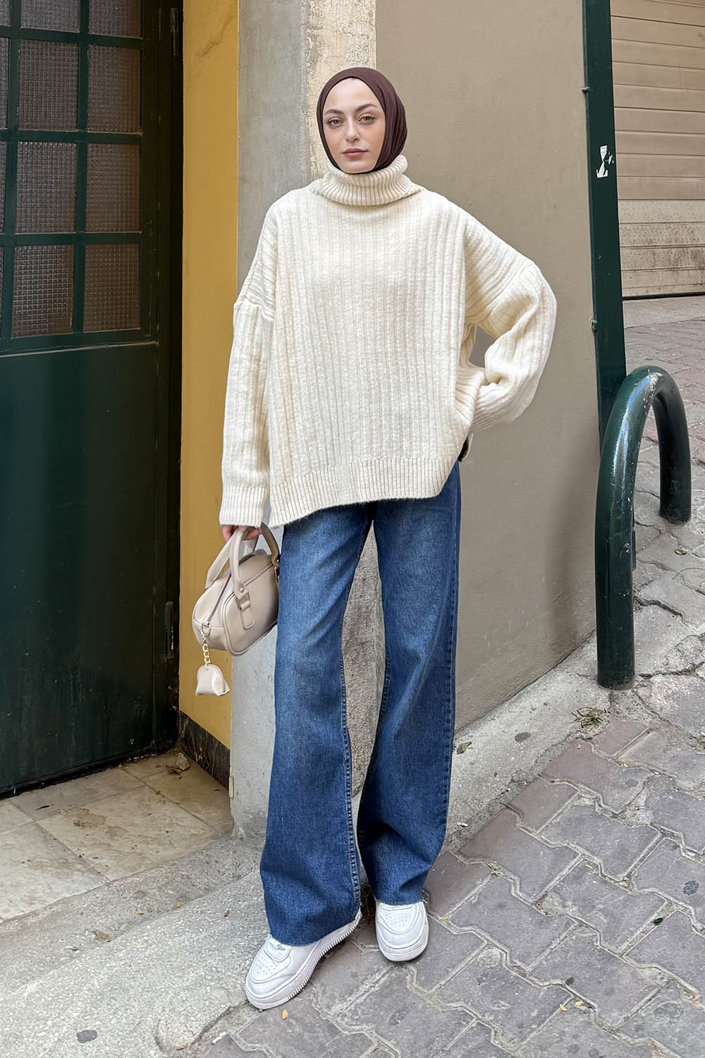 Lamelif Balıkçı Yaka Kazak Naturel