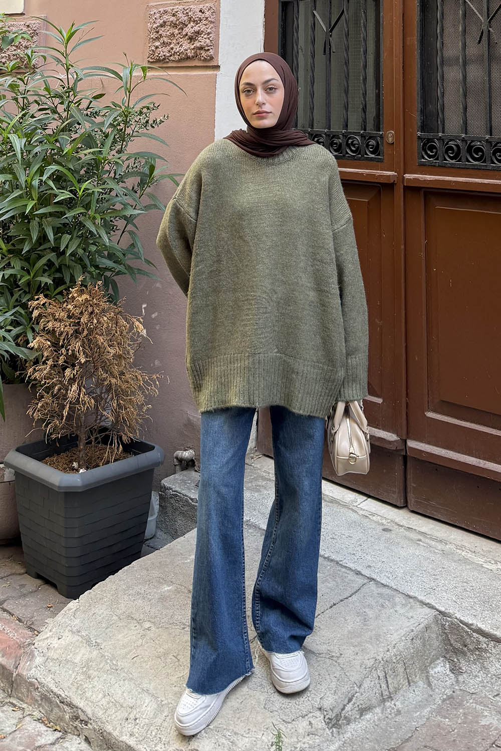 Lamelif Geniş Kollu Kazak Haki