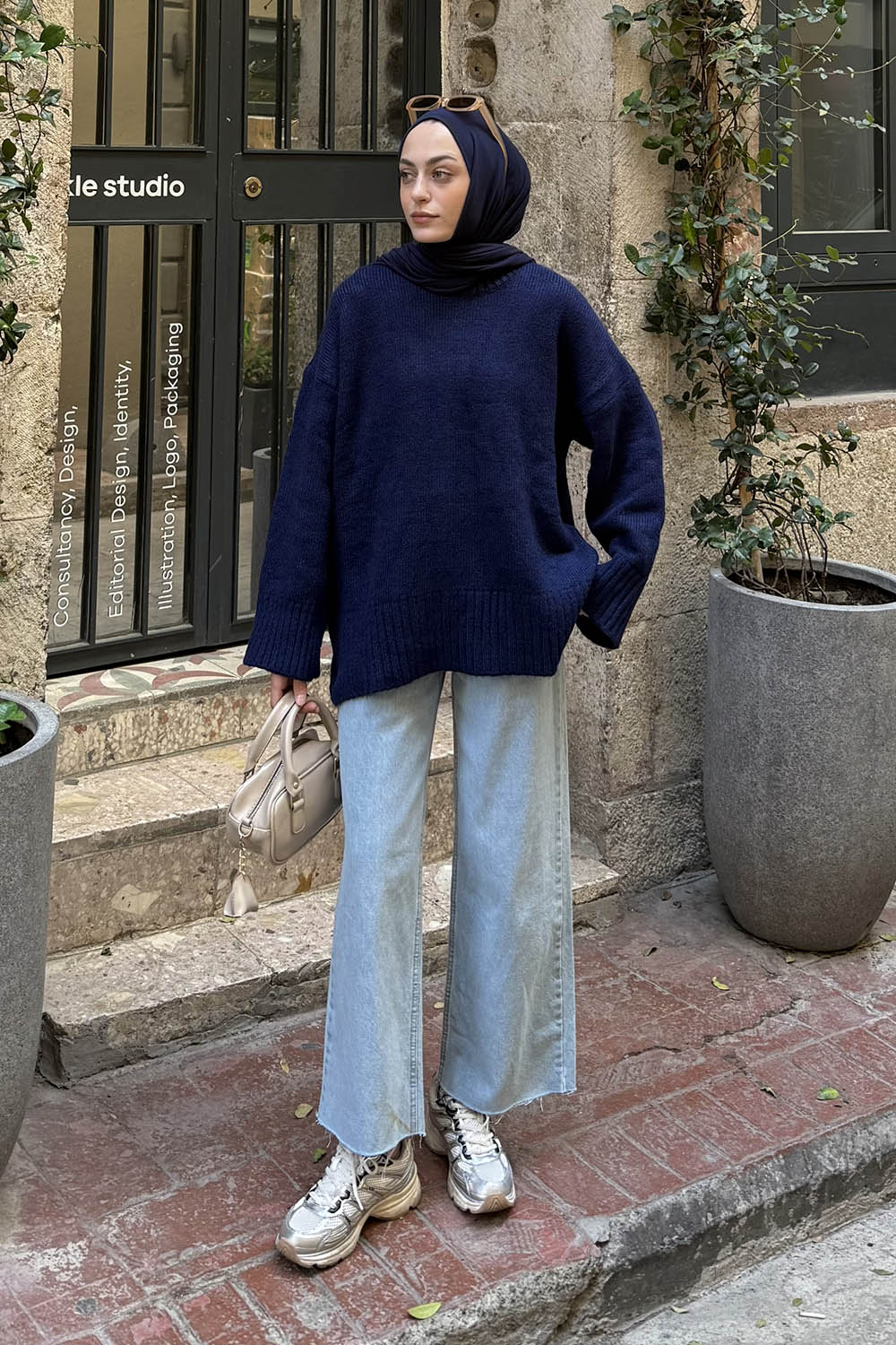 Lamelif Geniş Kollu Kazak Lacivert