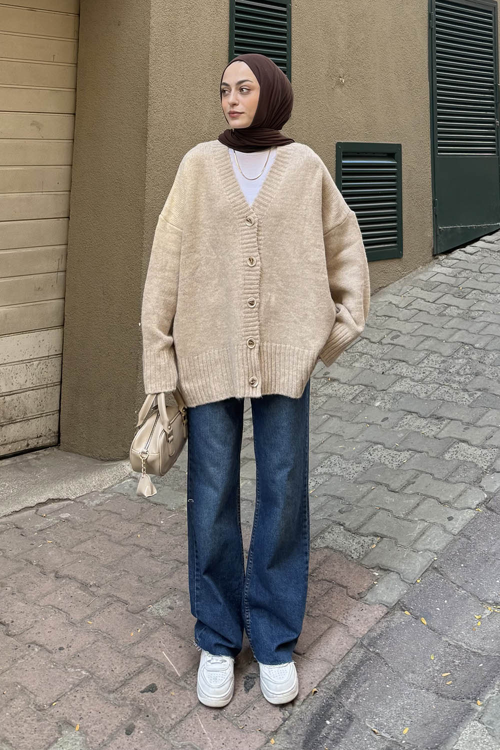 Lamelif Salaş Dokulu Basic Hırka Bej