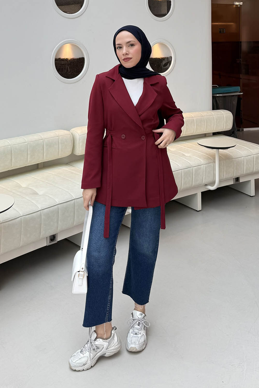 Lamelif Bağlama Detaylı Ceket Bordo