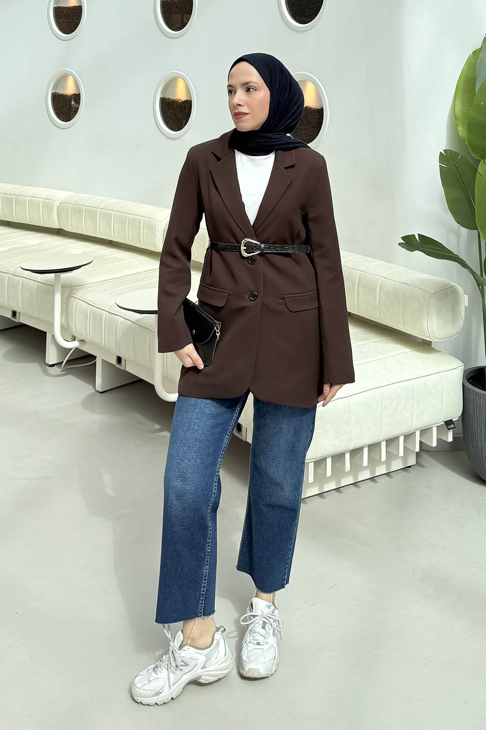 Lamelif Çanta Aksesuarlı Ceket Acı Kahve