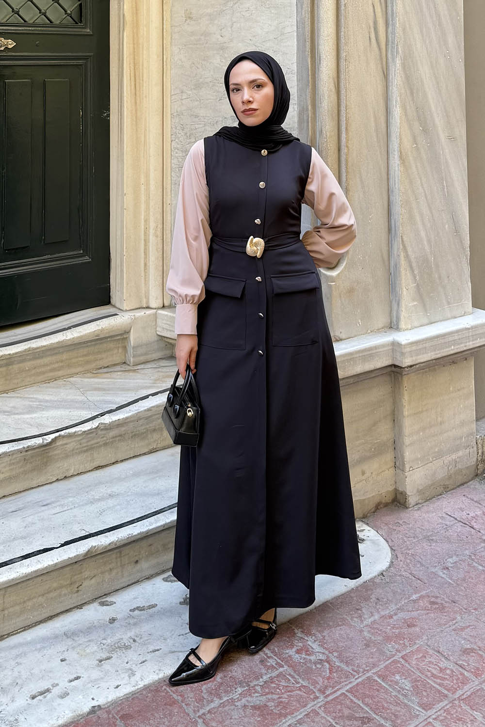 Black Crew Neck Cotton Dresess