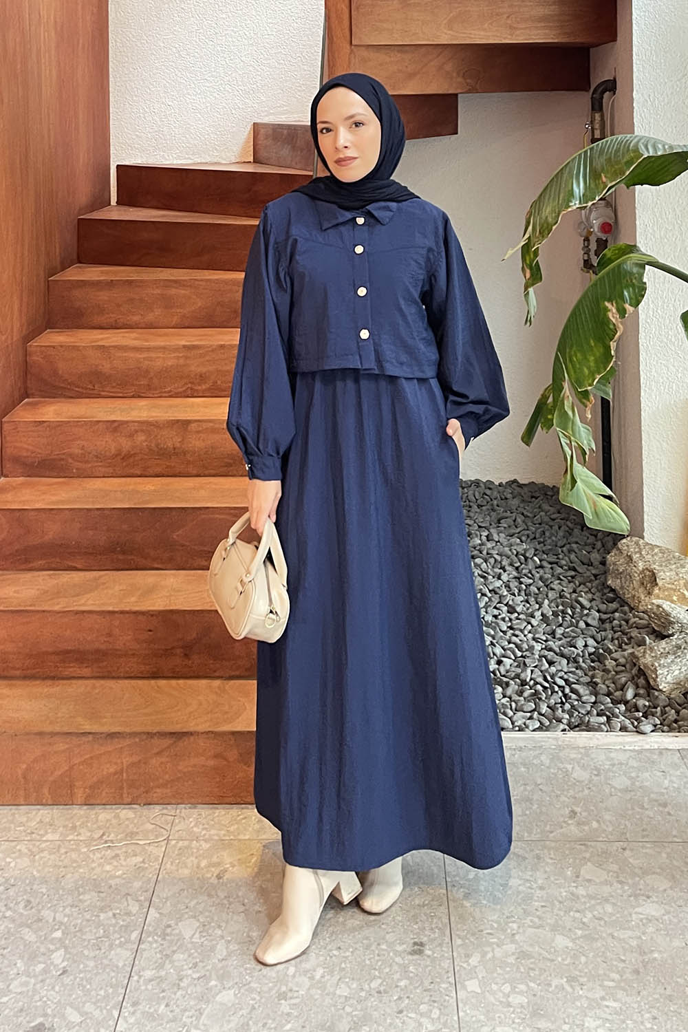 Lamelif Üst Ceket Jile Tesettür Takım Lacivert