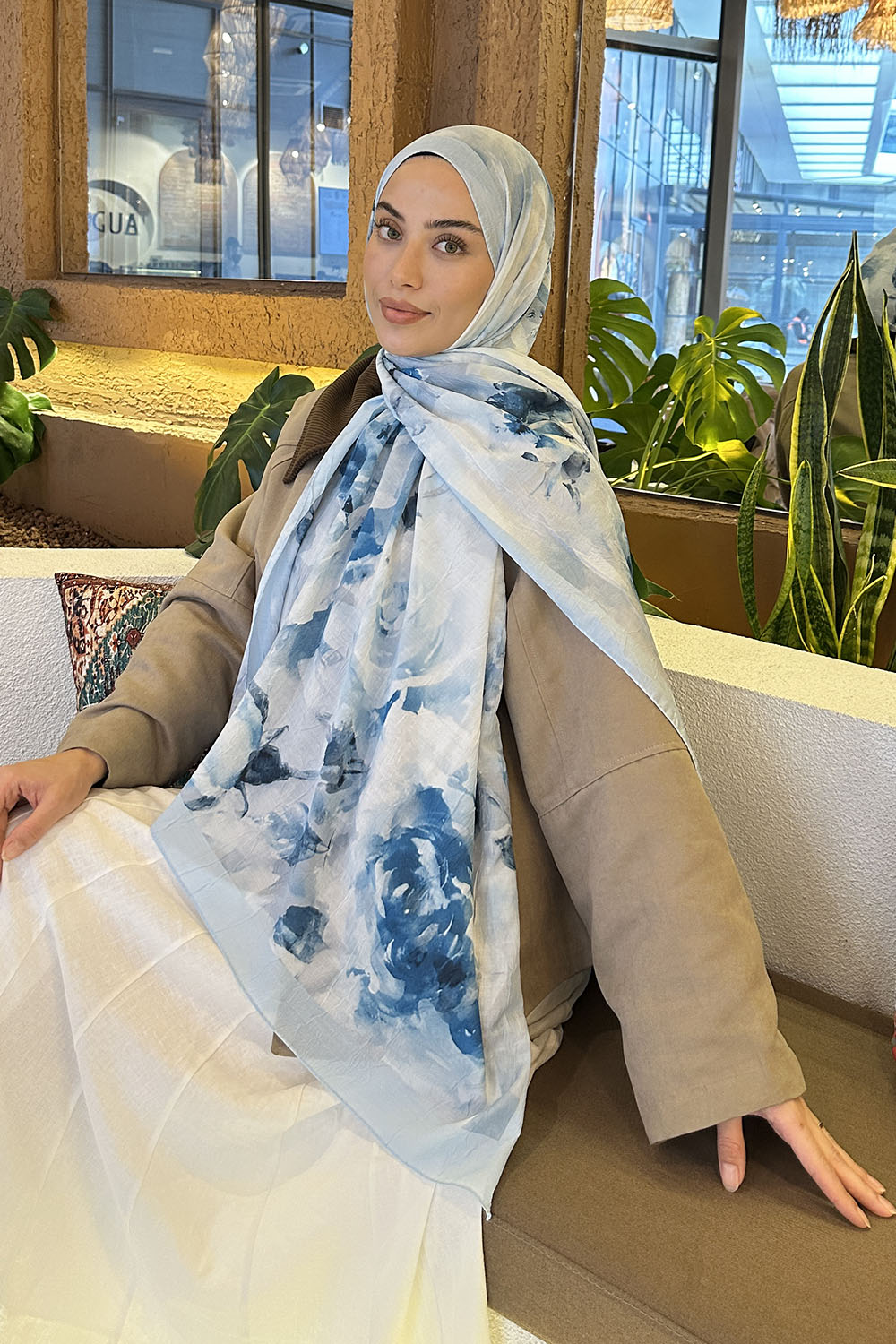 Lamelif Gül Desen Bambu Şal Bebe Mavisi