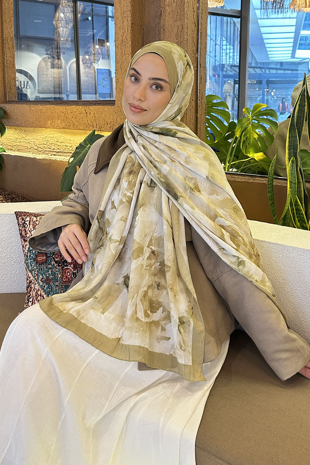 Lamelif Gül Desen Bambu Şal Mint Yeşili