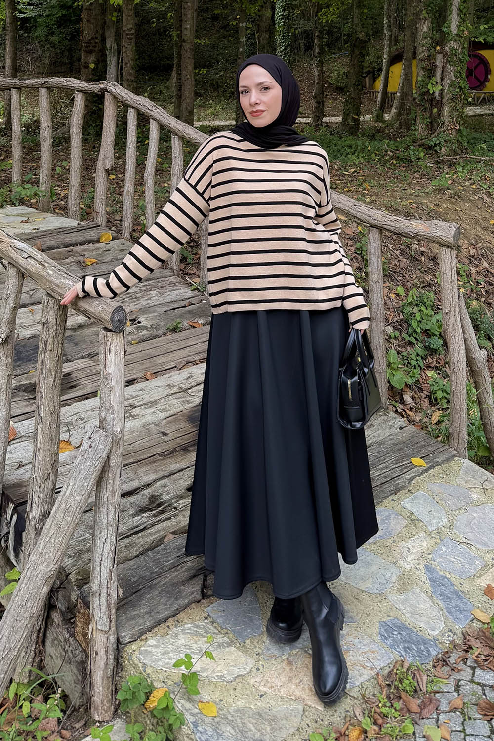 Lamelif Çizgili BalIkçı Kazak Camel