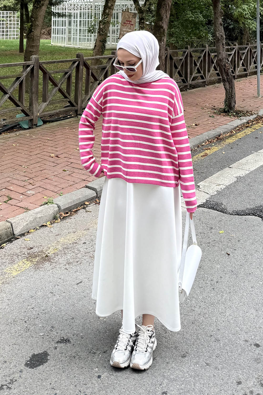 Lamelif Çizgili BalIkçı Kazak Fuşya