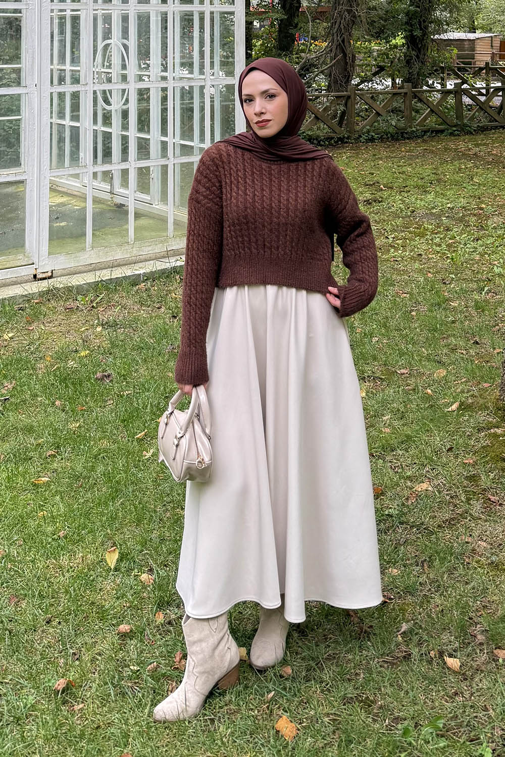 Lamelif Crop Triko Kazak Acı Kahve