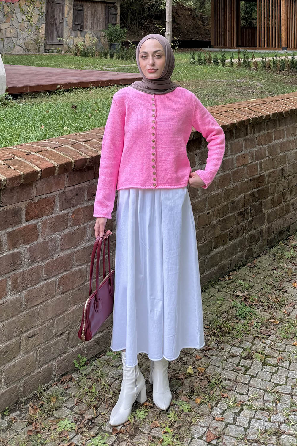 Lamelif Düğme Detaylı Hırka Pembe