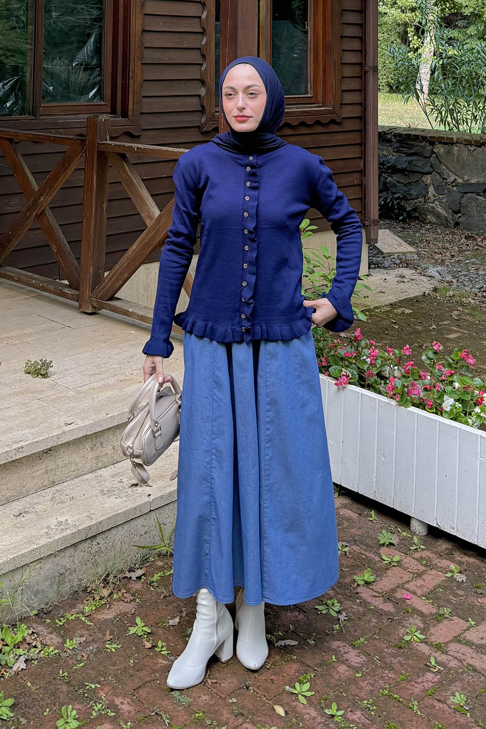 Lamelif Fırfırlı Hırka Lacivert