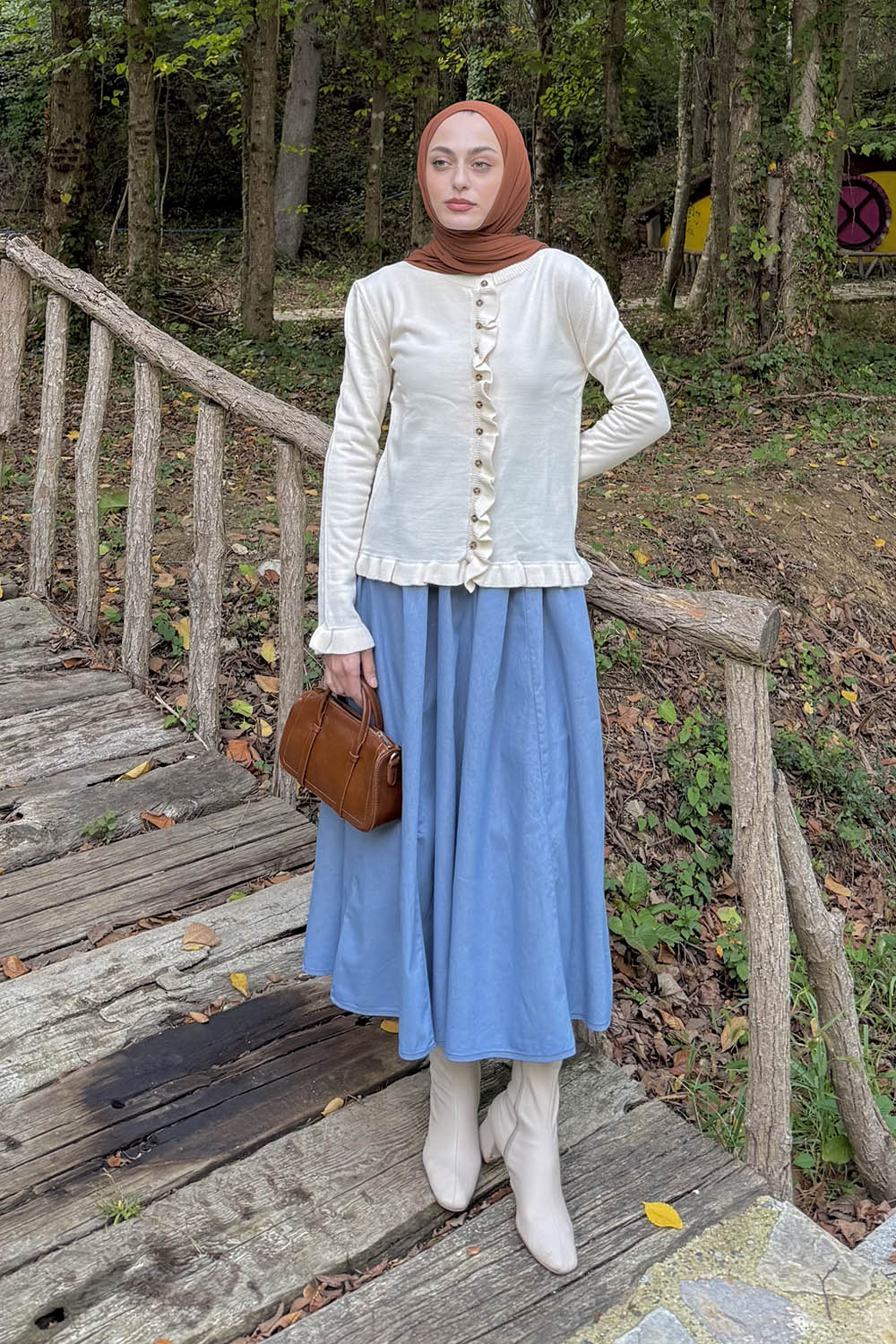 Lamelif Fırfırlı Hırka Naturel