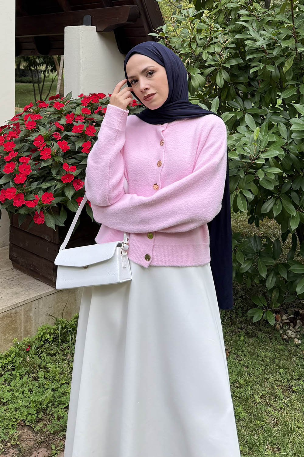 Lamelif Gold Düğme Detaylı Hırka Pembe