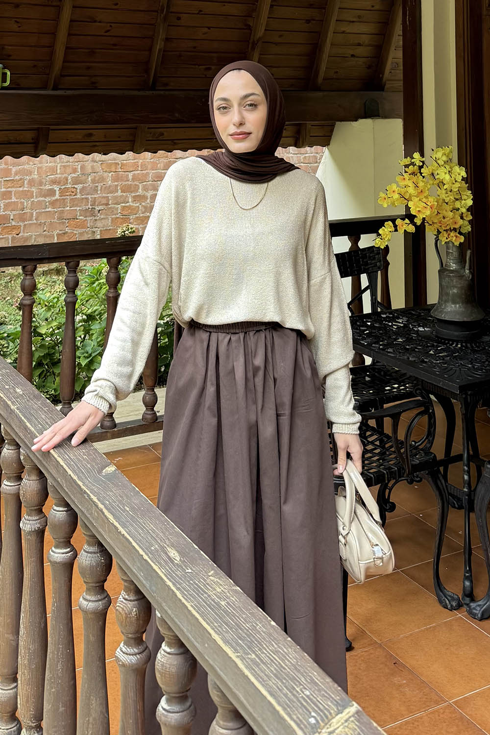 Lamelif Kayık Yaka Triko Kazak Bej