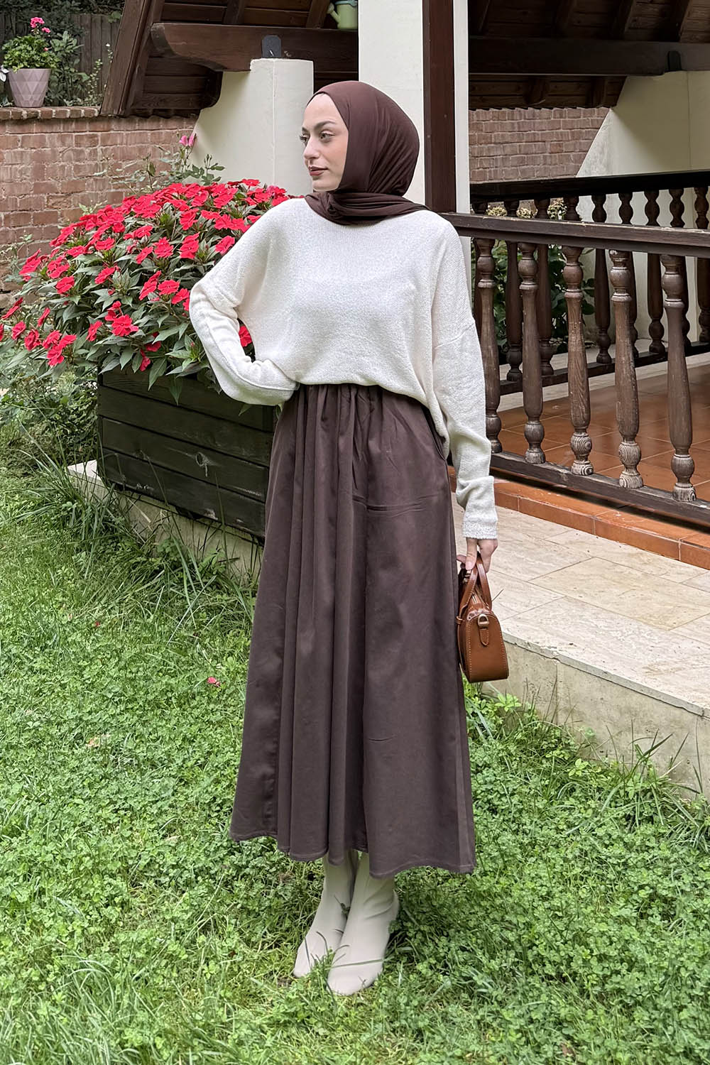 Lamelif Kayık Yaka Triko Kazak Natural