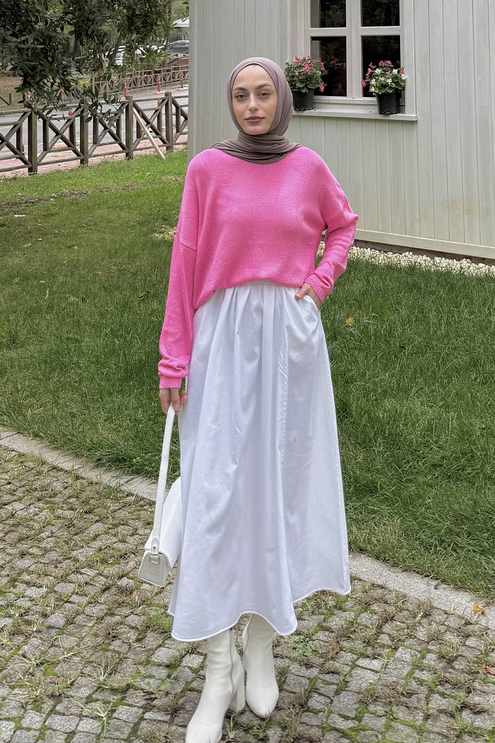 Lamelif Kayık Yaka Triko Kazak Pembe