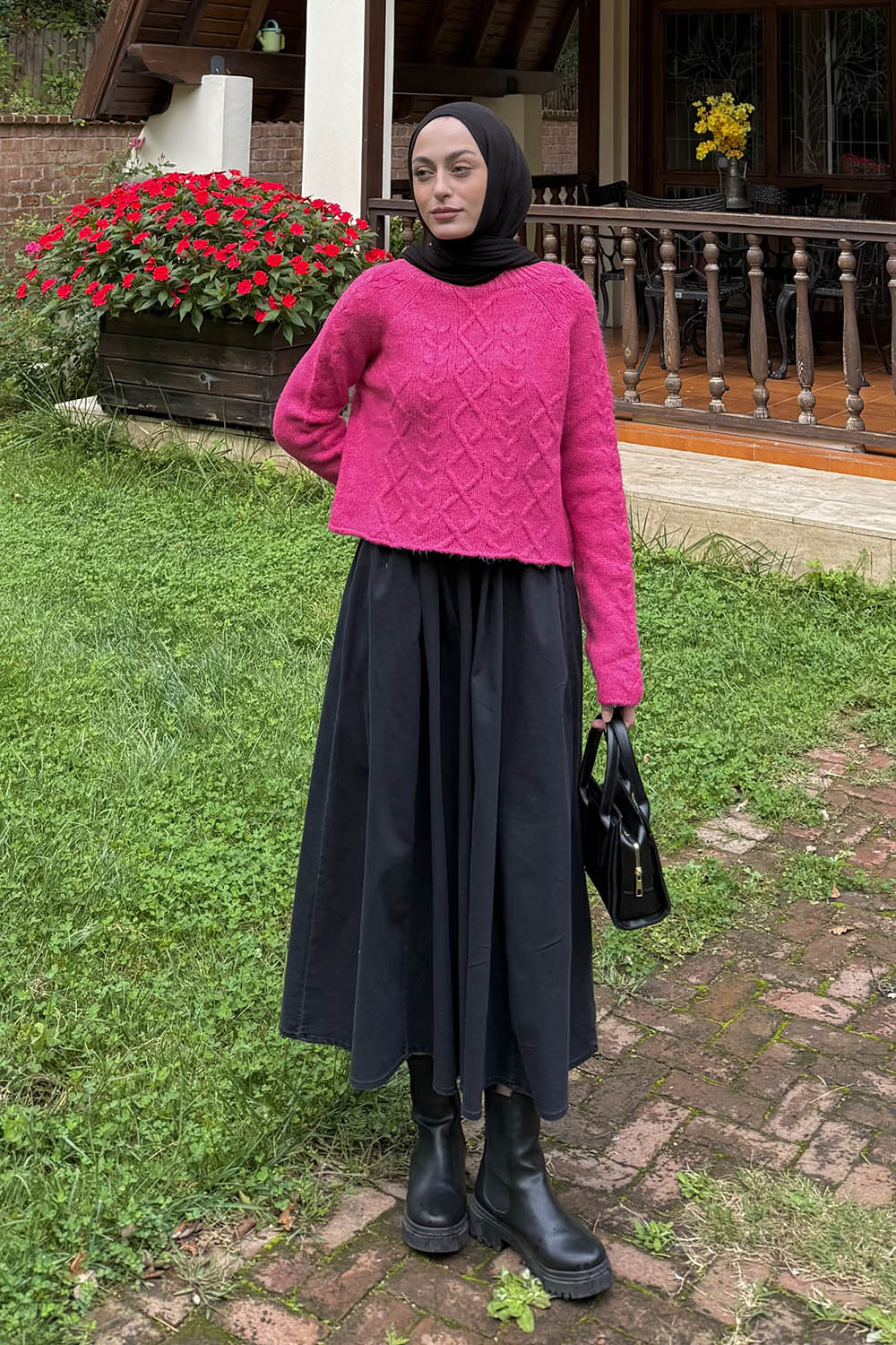 Lamelif Örgülü Kazak Fuşya