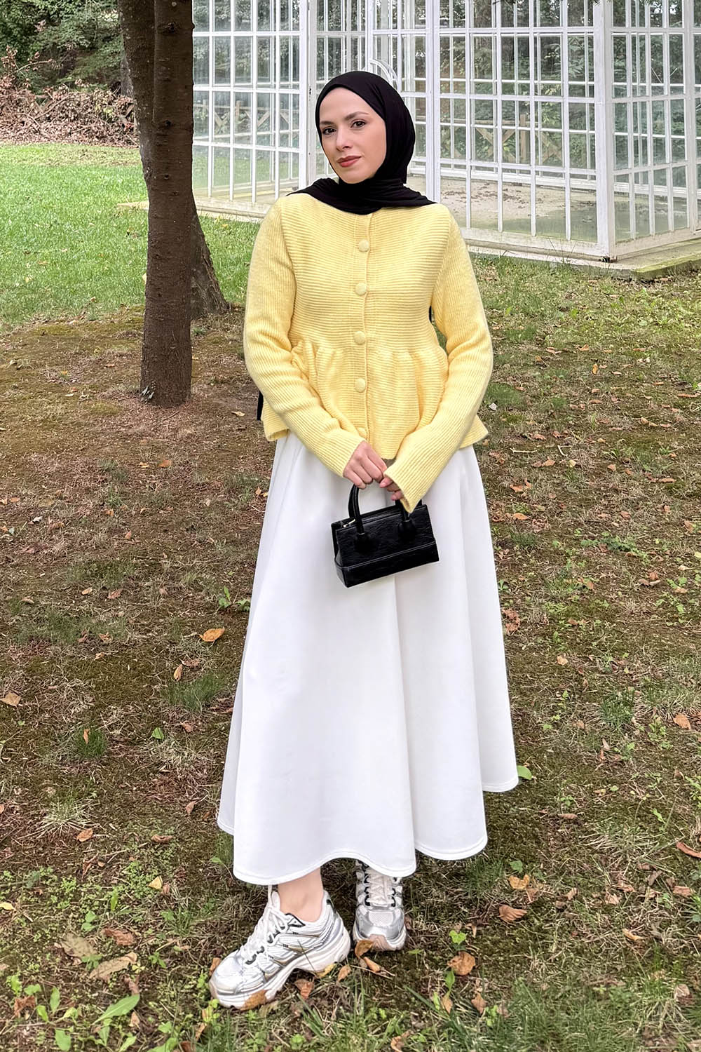 Lamelif Triko Peplum Hırka Sarı