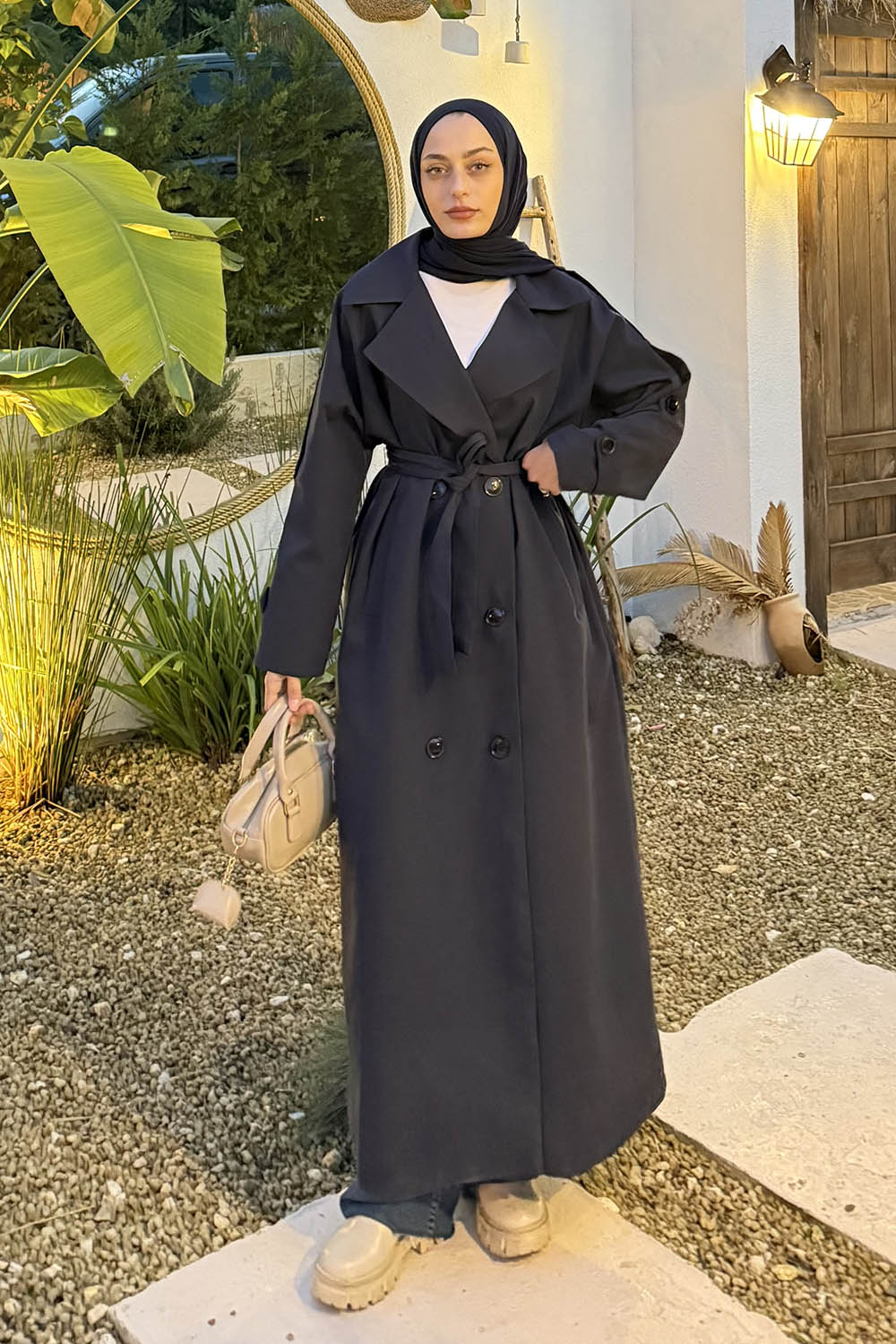 Lamelif Against Omuz Apoletli Trençkot Lacivert