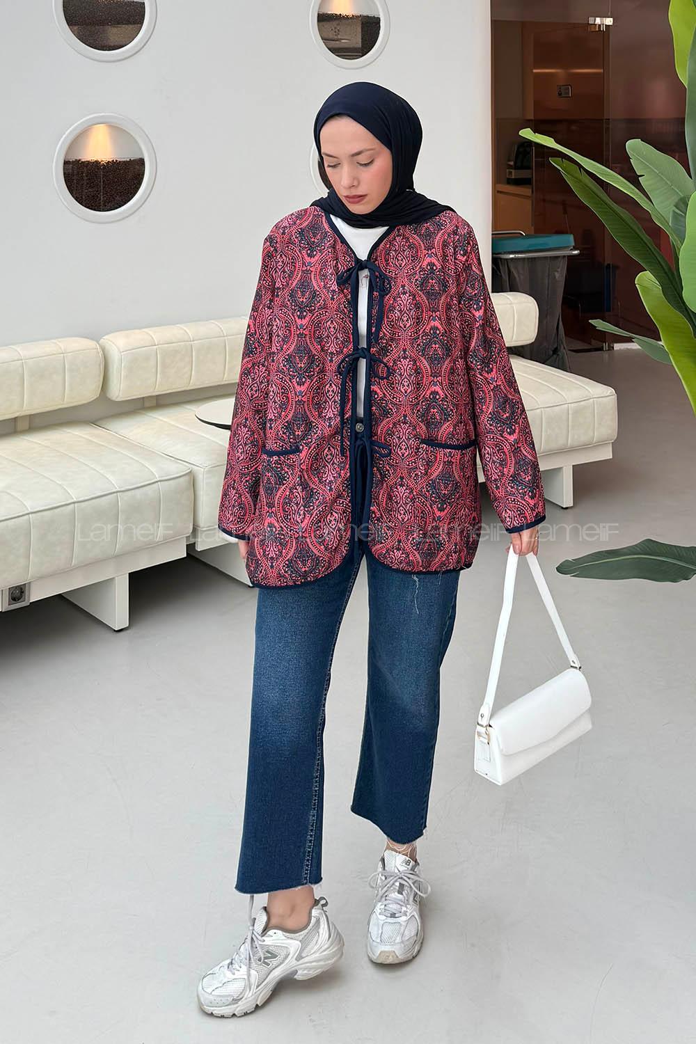 Lamelif Bağcıklı Kapitone Mont Bordo