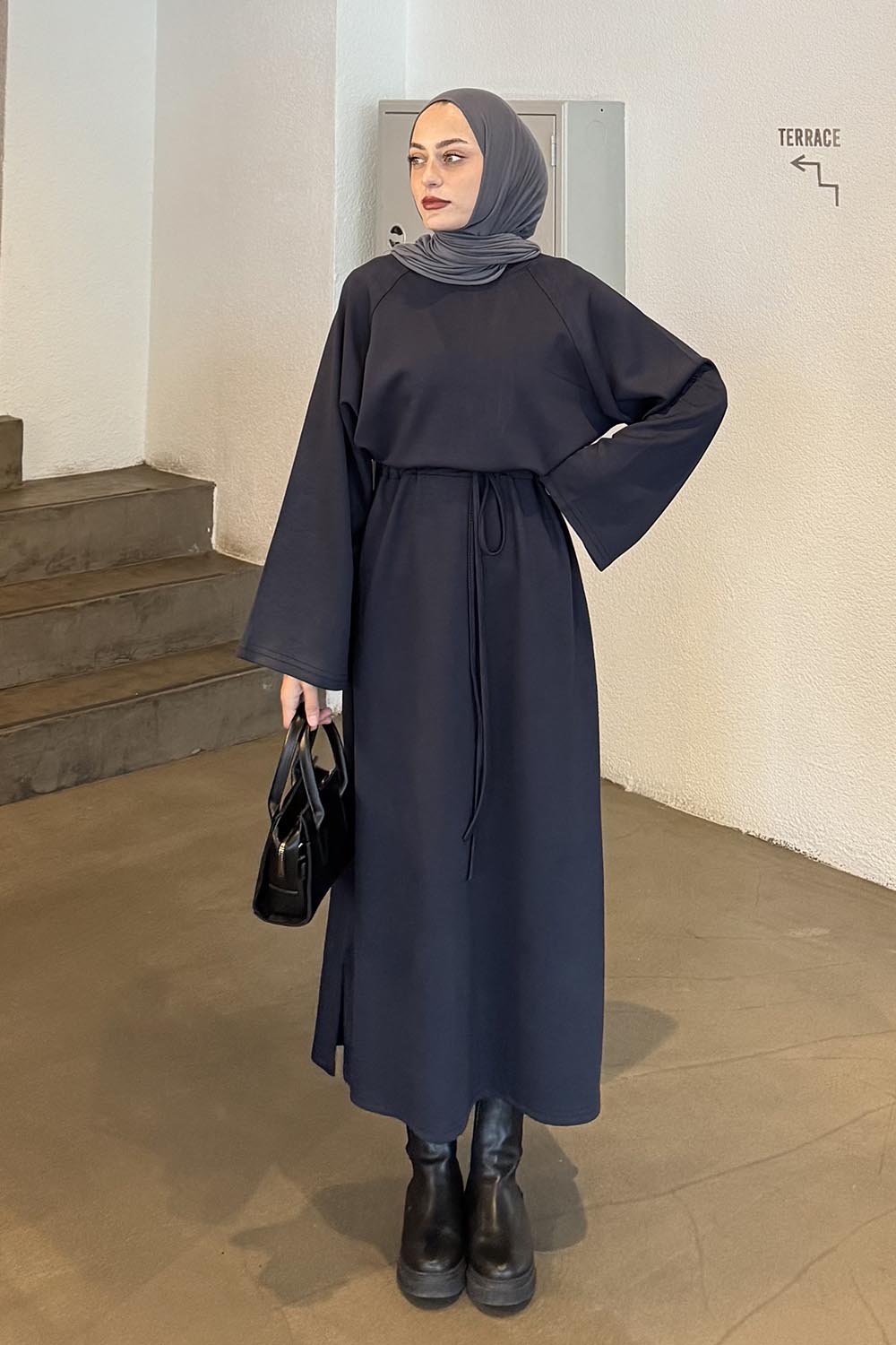 Anthracite Crew Neck Cotton Elastan Dresess