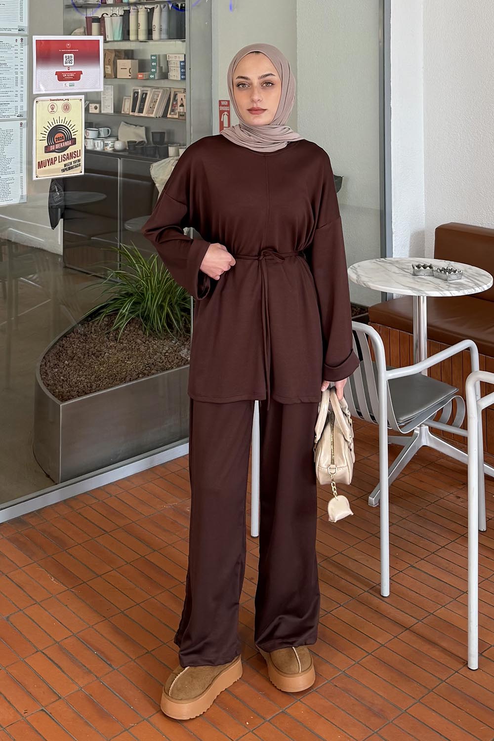 Lamelif Bağlama Detaylı Oysho Takım Acı kahve
