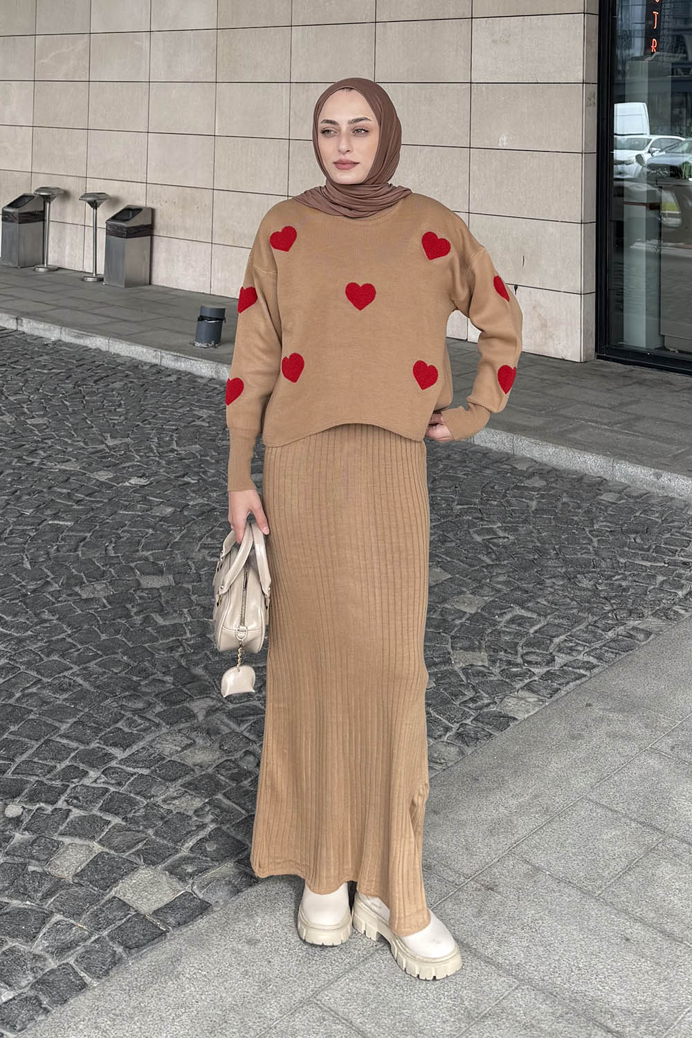 Lamelif Kalpli Triko Takım Camel