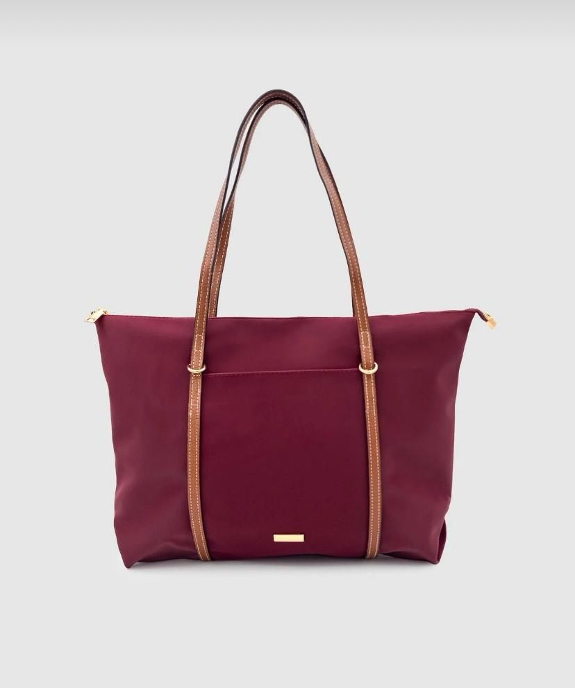 Lamelif Şeritli Shopper Kadın Omuz Çantası Bordo