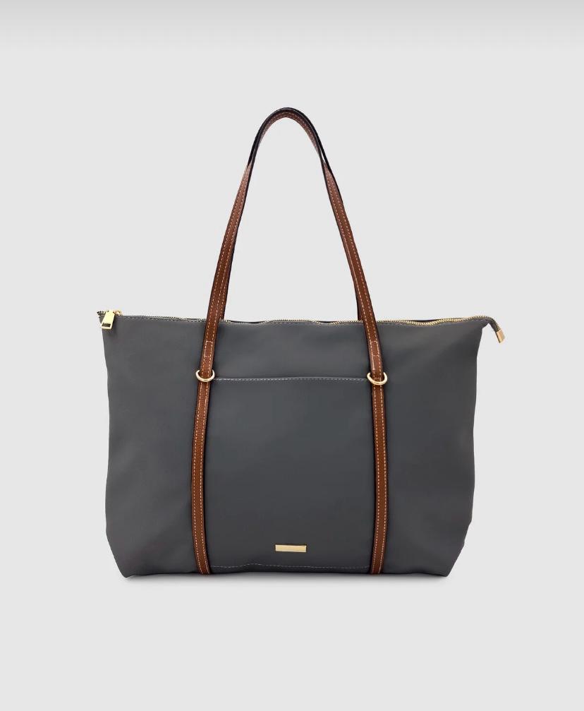 Lamelif Şeritli Shopper Kadın Omuz Çantası Gri