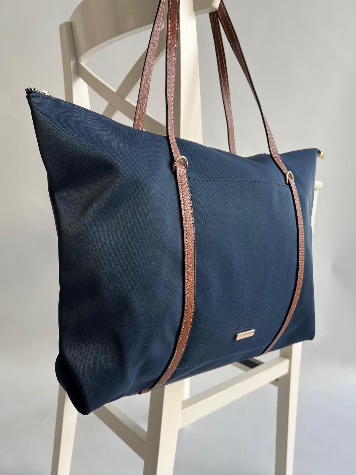 Lamelif Şeritli Shopper Kadın Omuz Çantası Lacivert