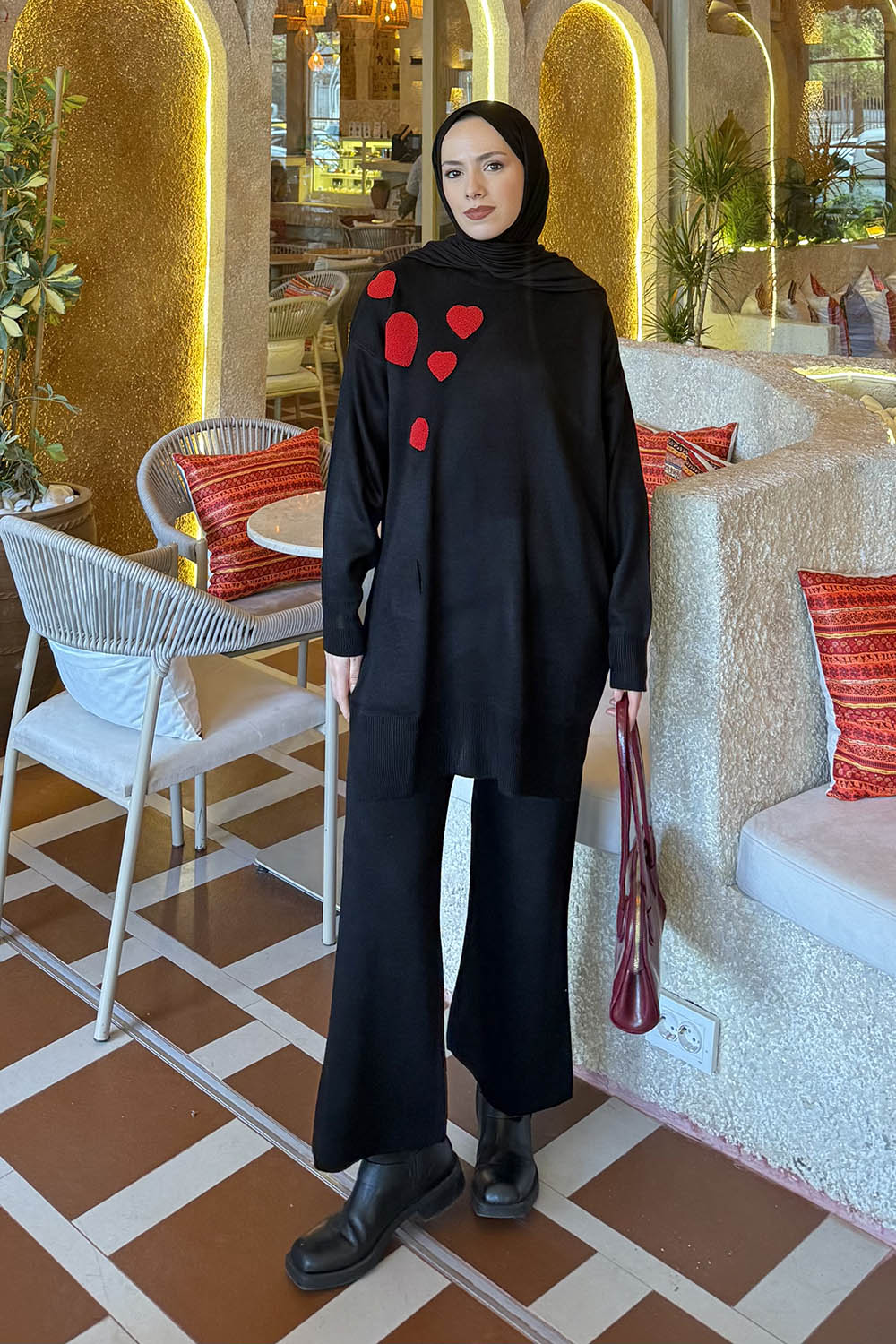 Lamelif Kalpli Triko Takım Siyah